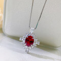 wholesale 925 Silver Pigeon Blood Ruby Necklace 8*10mm Oval Bezel Set Vintage Style Pendant Chain, Hot Seller in Live Streams-0-2