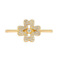 wholesale S925 silver plated with 14k gold, Japanese-style fresh four-leaf clover white zircon ring for spring jewelry new collection-Four-leaf Clover Ring>Size 8