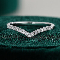 925 Silver Moissanite V-Shape Single Row Crown Princess Ring Stackable Solitaire-Simulated Drill  Hong Kong Code 10