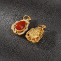 wholesale Gold-plated 925 silver natural red agate inlaid lotus beiyun spacer bead bracelet handstring braided cord pendant DIY accessories-0-1
