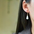 wholesale 925 silver gold-plated metal with gourd and Hetian jade earrings for certificate ancient-style jade ear hook cheongsam Hanfu ear accessories-0-1