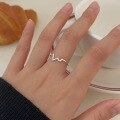 wholesale S925 Sterling Silver ECG Wave Ring for Women, Light Luxury Minimalist Adjustable Open Band-0-0