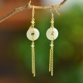 wholesale 925 Sterling Silver Enamel Bamboo Leaf and Hetian Jade Earrings with Certificate, New Chinese Style Ancient Long Tassel Ping An Kou-0-1