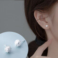 wholesale S925 Sterling Silver Earrings Women's Japanese Korean Style Small Fresh Round Ball Flower Core Earrings Dandelion Earrings for Women E1392-0-1