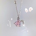 wholesale S925 Sterling Silver Maker Sweet Heart Bunny Ear Pink Zircon Diamond Necklace Fashion Personalized Chain for Women-0-0