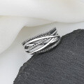 wholesale S925 Sterling Silver Retro Multi-Layer Cross Twisted Woven Thai Silver Ring Fashion Trend Hip Hop Index Finger Ring for Women-0-1