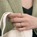 wholesale S925 Sterling Silver JA425 Korean Vintage Style Minimalist Niche Retro Interwoven Diamond Grid Hollow Out Ring for Women-0-2