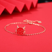 wholesale Metal S925 Korean version Chinese trendy style zodiac year bracelet for women, engraved with "Bullish", Chinese zodiac ox jewelry, drop shipping-Rose Gold Bull Bracelet 925 Silver