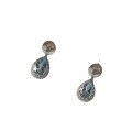 wholesale S925 Sterling Silver French Aquamarine Teardrop Full Diamond Pearl Earrings for Women, Elegant and Gentle Style, Simple Ear Accessories-0-4
