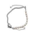 wholesale S925 Silver Heart Pearl Chain Bracelet Korean Style Fresh and Delicate Heart-shaped Women's Hand Jewelry Batch S4756-0-4