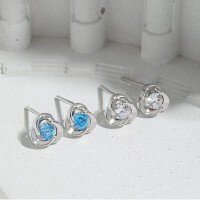 wholesale S925 Sterling Silver Maker's Ocean Heart Ear Stud Lucky Clover Versatile Ear Cartilage Piercing Hypoallergenic Minimalist Ear Accessories-Hyland zirconium clover earrings 925 silver