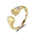wholesale S925 Sterling Silver Cloud-Pull Jewelry Adjustable Open Ring with Cute Cat Paw Print Direct from Manufacturer-0-0