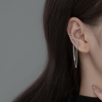wholesale S925 Sterling Silver Korean Style Fashion Three-Layer Chain Ear Clip for Women, Minimalist and Personalized Line Earrings G8044-s925 silver ear clip 925 silver