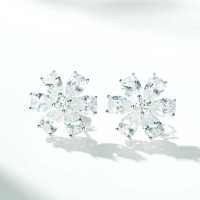 Sterling Silver Necklace with Flower Pendant and Zircon Chain-Six-flower white stud earrings  925 silver