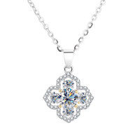 wholesale S925 Sterling Silver Cross-Border Four-Leaf Clover Moissanite Collarbone Chain, Small and Exquisite Luxury Design with an Advanced Feel-50-point (zircon) necklace 925 silver