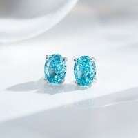 S925 Sterling Silver Classic Four-Prong Ice-Cut Radiant Cut Purple Diamond Stud Earrings-Aquamarine - ED157  925 Silver