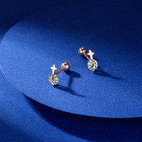 wholesale S925 Sterling Silver Inlaid Cross Screw Thread Non-Ear Plug Ear Studs, Korean Style Personalized Light Luxury Women's Ins Style Earrings-Cross Rose Gold Earrings 925 Silver