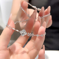 wholesale S925 Sterling Silver Lucky Four-Leaf Clover Laser Necklace for Women, Minimalist Niche Design with Premium Feel, Gift for Girlfriend-Laser Four-Leaf Clover Bracelet/Approx. 3.53g&gt;SL010485 Sterling Silver