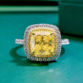 wholesale S925 silver, 8*8 chunky square yellow zircon high-carbon diamond ring for women, foreign trade cross-border-0-1