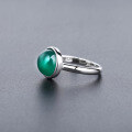 wholesale S925 Silver Green Agate Gemstone Ring for Women, Direct from Manufacturer, New European and American Style Simple Setting Natural Colored Gemstone-0-2
