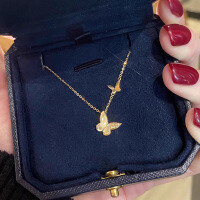wholesale S925 Sterling Silver Red Elk Necklace for Women, Butterfly Design, Light Luxury, Exquisite, Ethereal, Gentle, Romantic, Sweet, Suitable for Daily Wear and Commuting, Versatile-BX0039-Gold 925 Silver