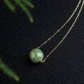 wholesale Silver-gilded with certificate, natural Hetian jade retro Chinese-style inlaid jade pendant, light aqua green jade "Lulu Tong" necklace-0-1