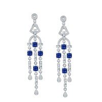 wholesale [] 925 Silver Gold-Plated Lab-Grown Sapphire Earrings for Women with Fringe, TikTok Live Hot Sale-Pillow-shaped 5*5mm 925 silver