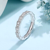 wholesale S925 Sterling Silver Plated 18K Gold Full Pavé Snake Bone Stackable Ring with Moissanite, Designer Women's Ring-Platinum Hong Kong 13 (US 6)