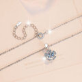 Sterling Silver Moissanite Five-Petal Flower Pendant Necklace-0-1