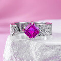 wholesale 925 Silver ZHUO Zhifan New 6*6 Rubellite Pink Sapphire Open Adjustable Ring for Women,-0-3