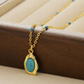 wholesale Metal French Bohemian Turquoise Necklace, Unique Fashion Retro Niche High-end Ellipse New Chinese Style-0-0