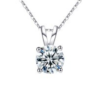 S925 Sterling Silver Moissanite Four-Prong Pendant Necklace-White gold  50-point D-color moissanite