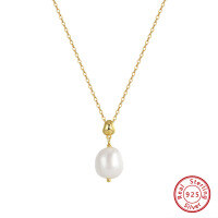 wholesale S925 Sterling Silver 14K Necklace with OT Clasp and Natural Baroque Pearl Necklace, Factory Direct-14K gold + natural freshwater pearl, approximately 2.71g>925 silver