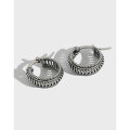 wholesale S925 Sterling Silver Retro Distressed Twist Ear Clips for Women, Ethnic Silver Earrings for Students-0-0