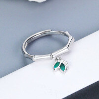 wholesale S925 Sterling Silver "Bamboo with Green Leaves" Openable Adjustable Ring for Women, Niche Design with High-End Feel, Available for Wholesale-YouZhuGou sterling silver ring/approx. 1.92g>JZ015276