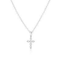 wholesale Metal: Classic Zircon-studded Cross Collarbone Necklace, Hot-selling On Ins, Trendy In Korea's Dongdaemun-Platinum