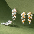 wholesale S925 Sterling Silver Fresh and Sweet Ins Style Niche Design Exquisite Diamond-Inlaid Leaf Earrings M06666-0-3
