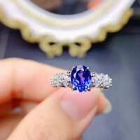 wholesale S925 Silver European & American New Style 6*8 Aquamarine Ring with Luxurious Surround-Set Trapezoid Side Stones for Women-R488 Blue Diamond No. 9