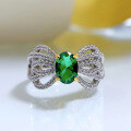 wholesale Sterling Silver, The Mu Jing Jewelry New Bow Ring for Women with 5*7 Emerald, Designed for European and American Fashion and Elegance-0-1