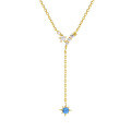wholesale S925 Sterling Silver Gold-Plated Star Y-Shaped Tassel Pendant Necklace with Zirconia, Two Color Options-0-6
