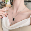 wholesale S925 Sterling Silver Two-Tone Vintage Black Pendant Necklace, Minimalist Niche Design, Versatile Cold Tone Fashion for Women-0-1