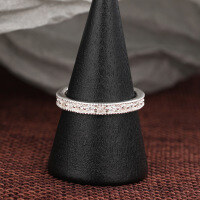 wholesale S925 Sterling Silver European and American Light Luxury Niche Zircon Row Ring Openable Stackable Ring Cross-Border New Accessory-silver