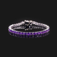 wholesale S925 Sterling Silver Romantic Flattering Purple 3/4/5mm Tennis Chain with Natural Amethyst Bracelet-4mm natural amethyst bracelet  7 inches (approximately 17.7cm)