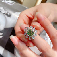 wholesale S925 Silver Mint Green 8*10 Radiant Ice Flower Cut Extravagantly Set European and American Luxury Live Stream New Collection by Zhuozhifan Jewelry 2022-R379 Mint Green Ring Size 7
