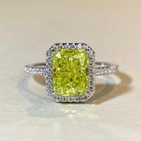 S925 Sterling Silver 7x9mm Radiant Cut High-Carbon Zircon Ring for Women, Direct from Manufacturer.-Apple Green - CBJZ334  No. 6