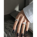 wholesale S925 Sterling Silver Korean Version INS Design Minimalist Asymmetric X-Shaped Textured Open Ring for Women-0-2