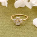 wholesale S925 silver plated with 14k gold, Japanese-style fresh four-leaf clover white zircon ring for spring jewelry new collection-0-3