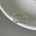 wholesale S925 Sterling Silver Woven Heart Twist Rope Ring with Open-End Design for Stacking, Minimalist Style-0-5