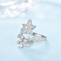 wholesale Sterling Silver High-End Jewelry Niche Design Comet Full Diamond Moissanite Five-Pointed Star Ring Adjustable Ring for Women-0-2