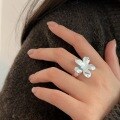 wholesale S925 Sterling Silver Korean Style Floral Ring for Women, Minimalist and Elegant Adjustable Open Band, High-End Versatile Design-0-2